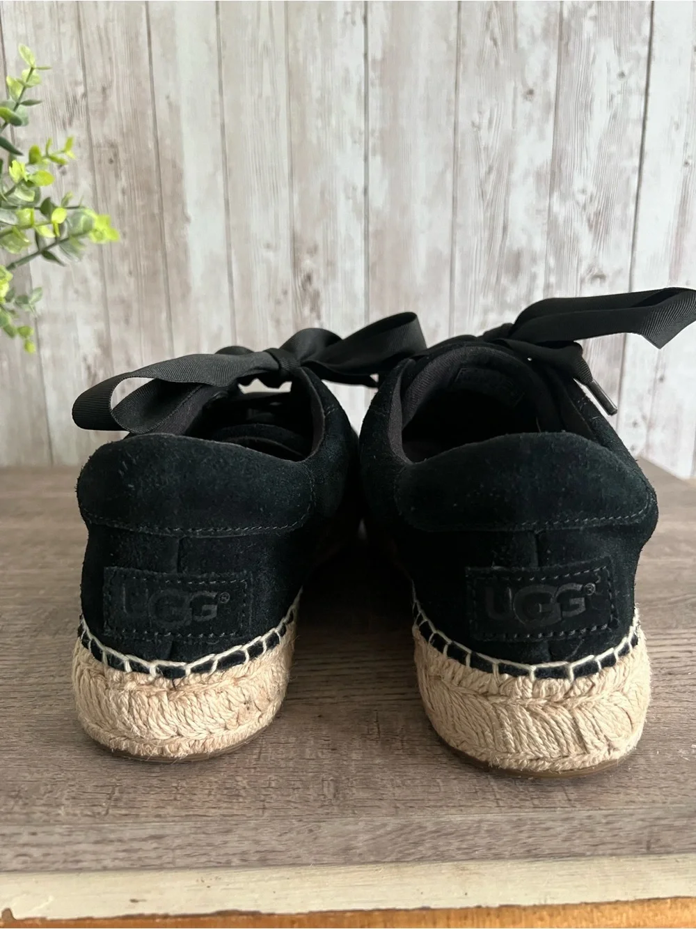UGG Brianna Black Suede Espadrille Platform Sneakers Size 10